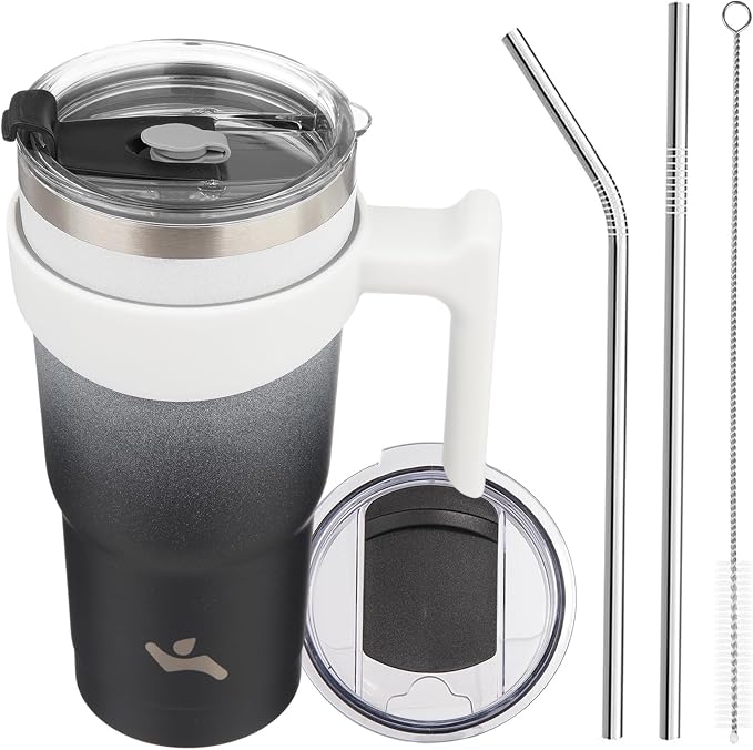 Konokyo 20 oz Tumbler with Handle and Straw, Insulated Travel Mug | Day Night; BPA-free, leak-proof tumbler with 2 lids, 2 straws, cup holder fit for coffee, office, travel & daily use