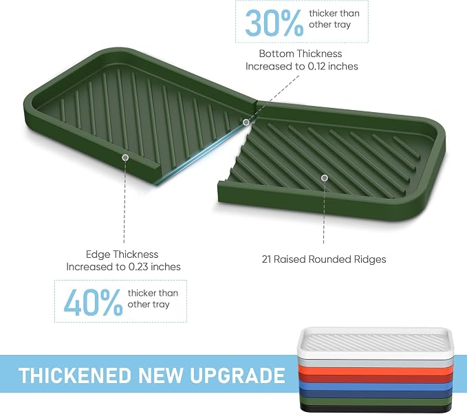 Kitchen Silicone Sink Organizer Tray, Sponge Holder for Sink Caddy（Green） | Silicone Soap/Sink/Drip Tray, Kitchen Sink Organizer, Small Mats for Counter, Soap Dish Tray, Dishwashing Accessories