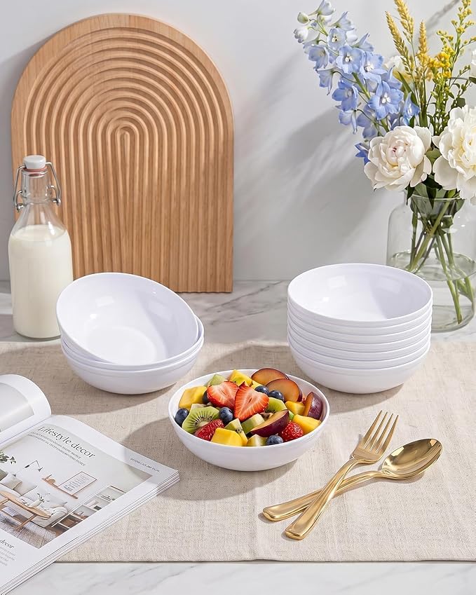 bUCLA 50Pack 12oz White Plastic Bowls - Disposable White Plastic Salsa Bowls Premium Heavy Duty - Ideal for Wedding &Party