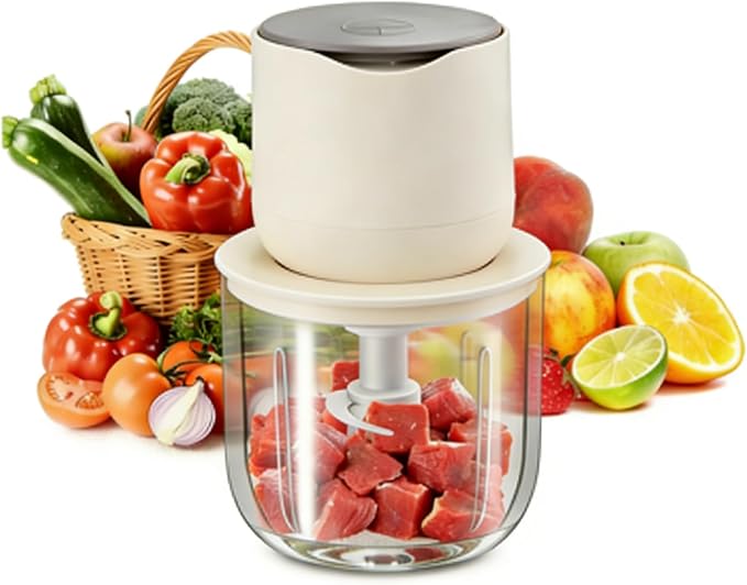 Electric Garlic Chopper 600ML, Rechargeable Meat Grinder, Cordless Garlic Mincer Onion Chopper Food Chopper for Ginger Chili Meat Sauce, Wireless Food Processor, White