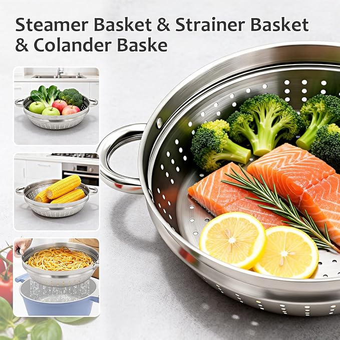 AIKENBBKK Ceramic Steamer Pot for Cooking, 7 QT Large Steaming Pot with Lid, Nonstick Cooking Pot with Steamer Basket, Big Steamer Cookware for Vegetable, Food, Dumplings, Induction Compatible, Blue