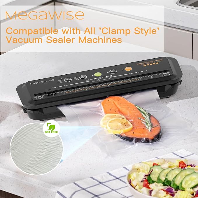 MEGAWISE Vacuum Sealer Bags Replacement for the MEGAWISE Vacuum Sealer Machine, 8 x 21.6-inch BPA-Free Food Storage Bags, for Sous Vide and Meal Prep