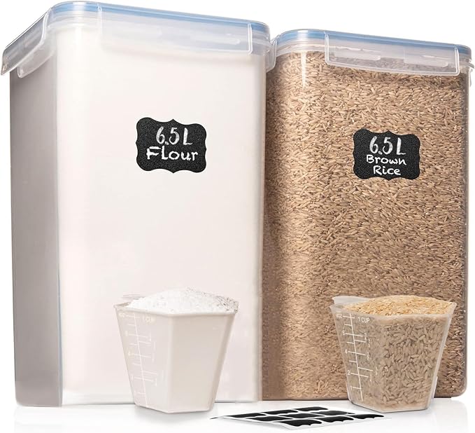 2 PC [7 Qt / 6.5L / 220 Oz] Large Food Storage Containers with Lids Airtight - BPA Free Clear Plastic Kitchen and Pantry Storage Containers for Cereal, Flour, Sugar, Rice
