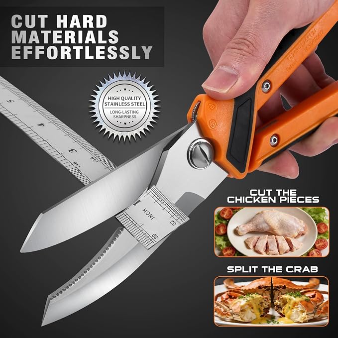 Chenovate® Heavy Duty Kitchen Scissors,Kitchen Shears with Knife & Scissor Switch Lock,Food Scissors Fit for Poultry Bones,Turkey,Meat Cutting,Veggies,Fish,Pizza(green)