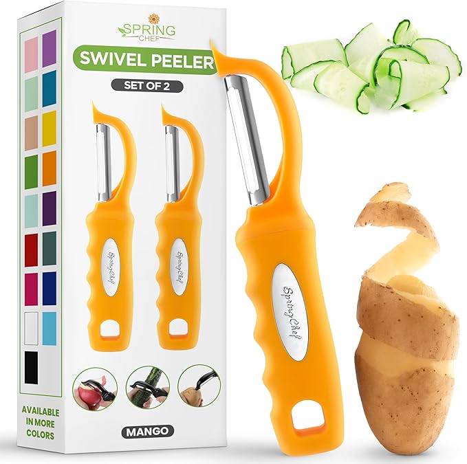 Spring Chef Swivel Potato Peeler with Soft Grip Handle, Set of 2, Mango | Premium Vegetable Peeler w/ Sharp Stainless Steel Blades, Multifunctional Food Peeler for Apple, Carrot, Cucumber, Fruit