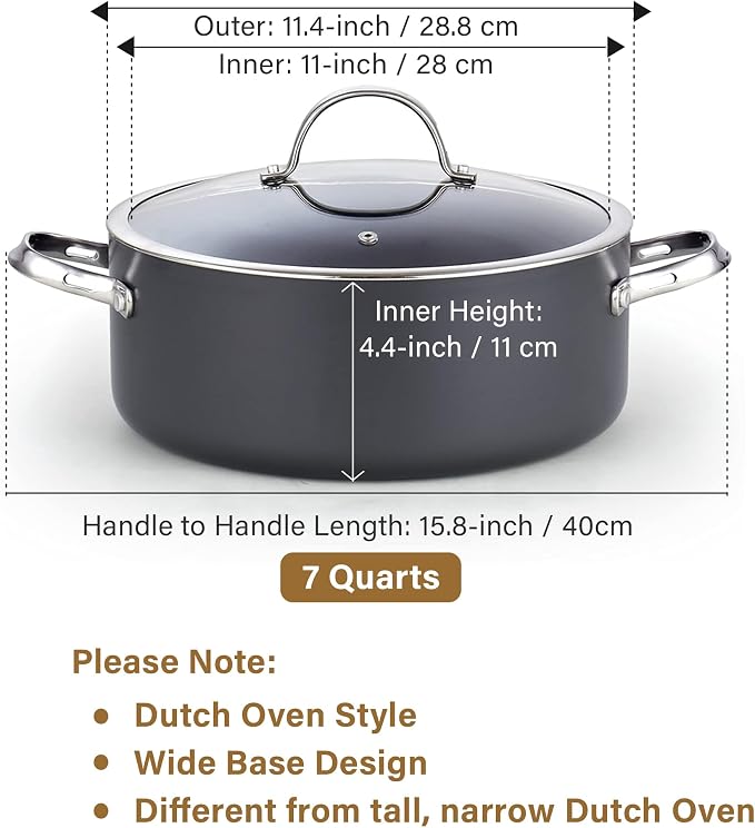 Cooks Standard Classic 7-Quart Hard Anodized Nonstick Stock Pot Dutch Oven | Heavy-Gauge Aluminum Body & Vented Tempered Glass Lid. Fits gas, electric & ceramic cooktops, Not Induction, Black