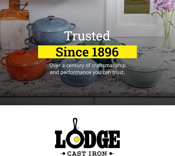 Lodge Essential Enamel Braiser 3.5 Quart - Refrigerator- & Oven-Safe up to 500° F - Heat-Retaining, Induction-Safe & PFAS-Free Enamel Cookware - Island Spice Red