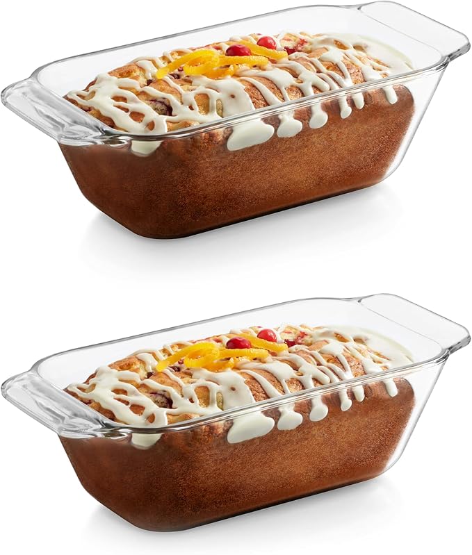 Libbey Baker’s Premium 2-Piece Glass Bread Loaf Pan Baking Dish Set, Space-Saving Glass Bakeware set for Bread, Loaf, and Pound Cakes