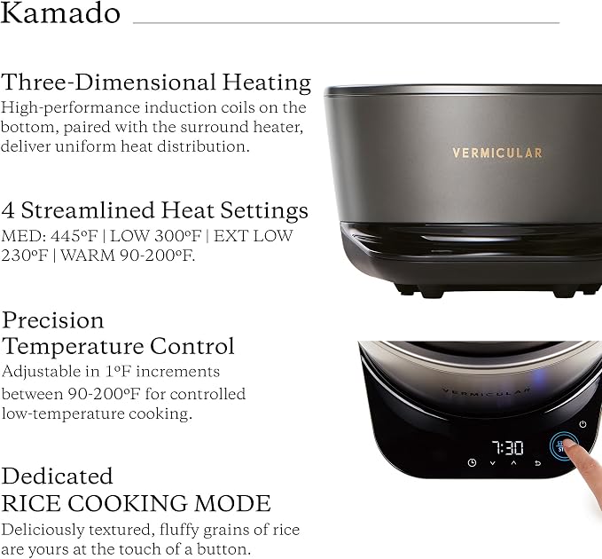 Vermicular Musui–Kamado Cast Iron Induction Cooker, Charcoal | Precision Temperature Control, Waterless Cooking, Non-Toxic Enameled Cast Iron Pot, Japanese Multicooker & Rice Cooker (120V)