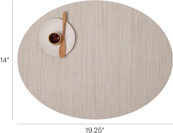 Chilewich Bamboo Placemats Set of 4, Woven Oval Placemats | Reusable, Stain-Resistant, Indoor/Outdoor Tabletop Protection, 19" x 14", Chino