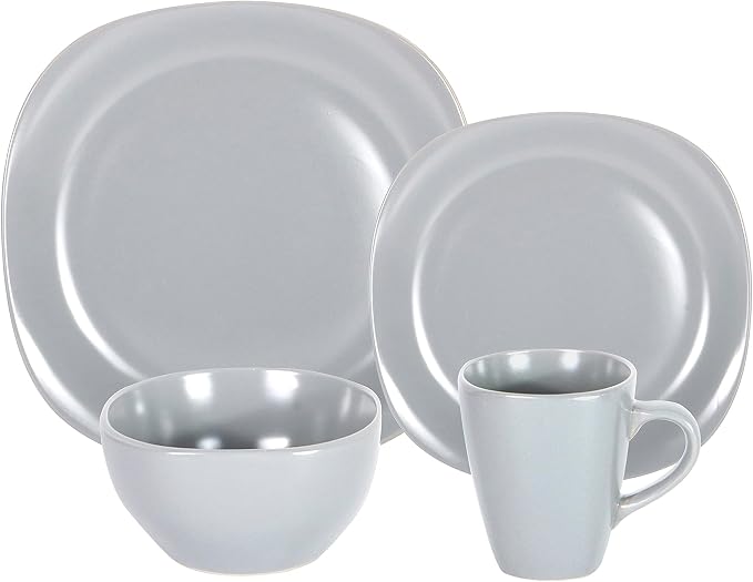 Stoneware Square 16pc Dinnerware Set, Matte Grey