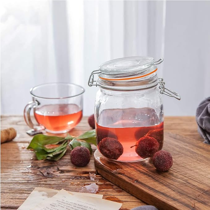 32oz Glass Food Storage Jars with Airtight Clamp Lids,6 Pack | Square Wide Mouth Mason Jars, Food Storage Containers for Kitchen,Pantry,Pickling,Sugar,Flour, Cereal