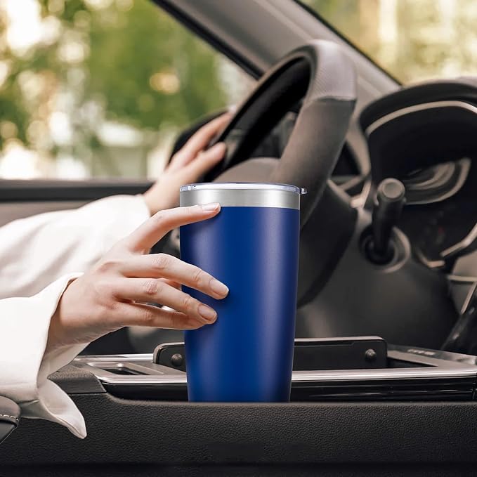 20 oz Tumbler with Lid Stainless Steel Insulated Tumblers Cups Travel Mug | Double Wall Vacuum, Powder Coated, Keep Drinks Cold and Hot, Waterproof Lid, Fit of Car Cup Holders, Blue