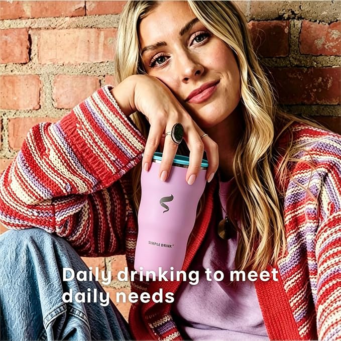 30 oz Insulated Tumbler with Straw and Lid, Pink Aqua | 18/8 stainless steel, double-wall vacuum insulation, BPA-free materials, reusable straw, for everyday hot and cold drinks.