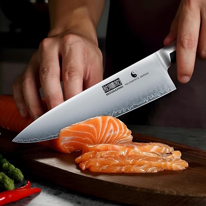 HOSHANHO Chef Knife 8", Sharp Japanese Kitchen Knife with Rosewood Handle | High Carbon Steel Cooking Knife, Professional Chef's Knife with Ergonomic Handle, Ideal Gift for Men and Women