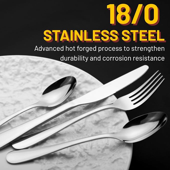 VIVANI 20-Piece Silverware Set for 4, 18/0 Stainless Steel Flatware Set | Dishwasher safe cutlery, ergonomic handle, mirror polished, rust resistant for everyday use, small household, family dinner