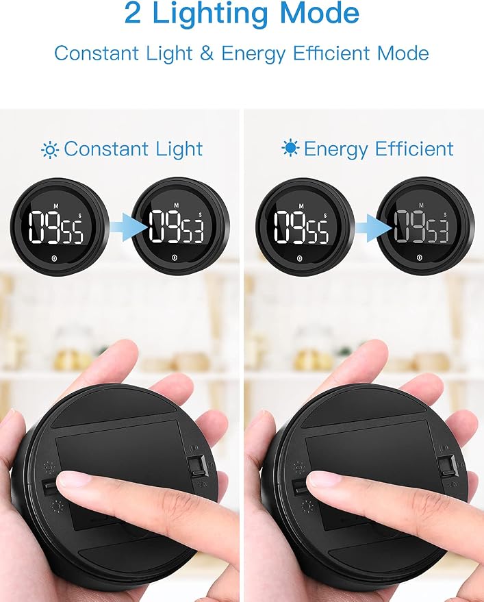 LIORQUE Digital Kitchen Timer, 99 Minute Magnetic Countdown Timer, Black | Large LED Display, 2 Brightness Levels, 3 Volume Levels, Productivity Timers for Classroom Cooking Fitness