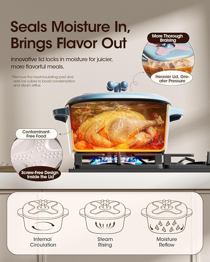 5 Qt Enameled Cast Iron Oval Dutch Oven with Lid, Light Blue | 6-Layer Nonstick Enamel, Extra Capacity Oval Design, Heavy Self-Basting Lid, Heat-Resistant Silicone Pad Included