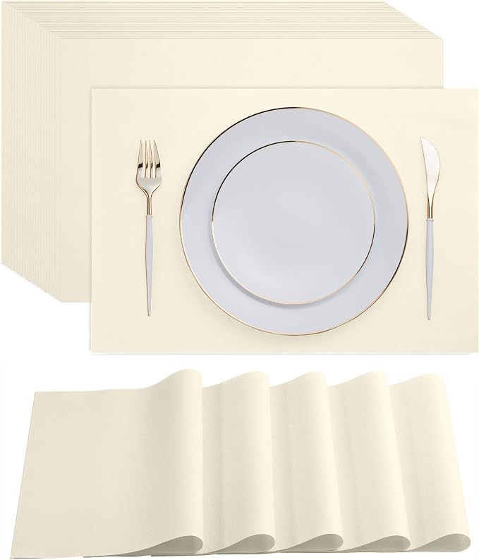 Disposable Champagne Paper Placemats for Dining Table - 100-Pack 18" x 12" Cloth-Like Rectangle Paper Placemats for Baby, Kids, Party Or Weddings.