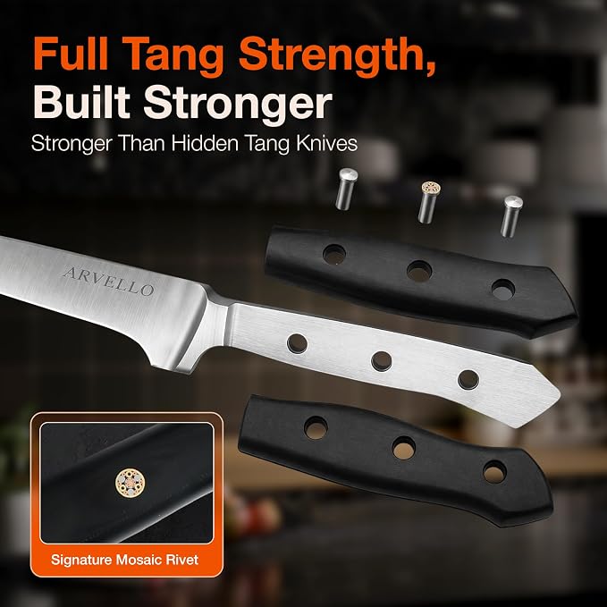 Arvello Boning Knife - 7-Inch Professional Deboning & Meat Trimming Knife for Home Cooking, Culinary Use - Full Tang High Carbon German Steel Blade, 58 HRC Ultra-Sharp Edge, Dishwasher-Safe G10 Handle
