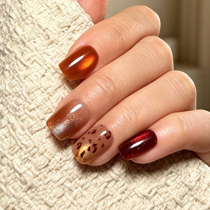 6 Packs (144 Pcs) | Reusable Press on Nails | 6-Style Bundle | 12 Sizes | Each Style 24 Pcs | Soft Neutral & Autumnal