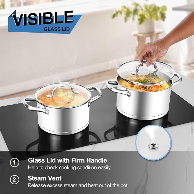 Homikit Stainless Steel Stock Pot 4 Quart, Induction Stockpot with lid for Soup Pasta Sauce Cooking Simmering, Tri-ply Heavy Bottom Compatible with All Stove, Dishwasher Safe