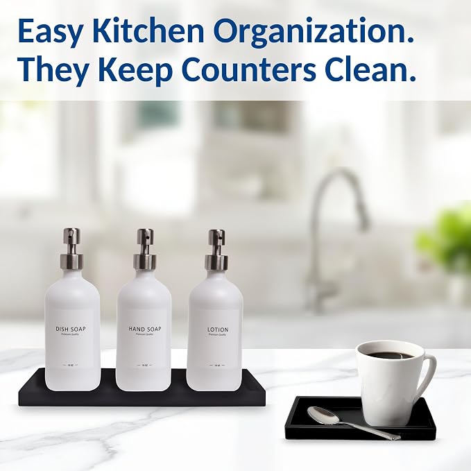 Countertop & Vanity Silicone Tray – 2 PC (11.7" & 7.7") Set | Bathroom Tray & Kitchen Soap Tray Set, Bathroom Counter Tray, Kitchen Sink Dish Soap Tray for Countertop Organization