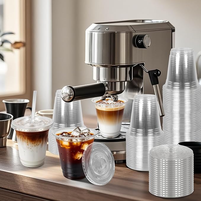 Charmount 50 Sets- 12 oz Clear Plastic Cups with Lids and Straws | Disposable To Go Cups for Cold Drinks, Iced Coffee, Milkshakes, Smoothies