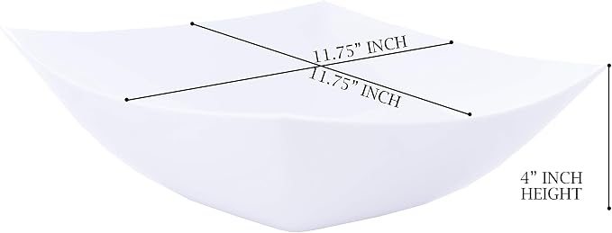 PLASTICPRO Disposable 128 ounce Square Serving Bowls, Party Snack or Salad Bowl, Extra Large Plastic Elegant White Pack of 4