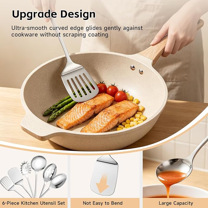 6PCS Stainless Steel Cooking Utensils, Kitchen Metal Spatula Set | Heat Resistant Kitchen Utensils Set, Dishwasher Safe, Home Essentials Kitchen Gadgets Accessories