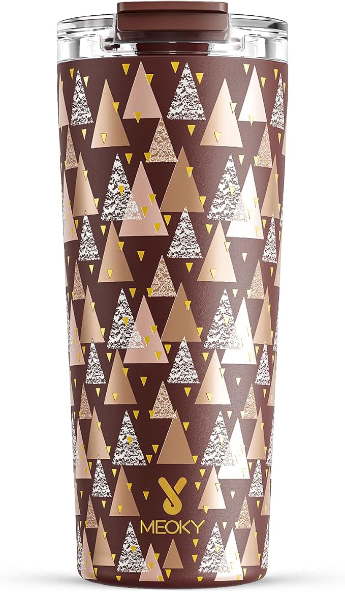 Meoky 24 oz Insulated Travel Coffee Mug: Leak Proof Lid, Cocoa Geometry | Stainless Steel Coffee Tumbler, Keeps Hot for 8 Hours or Cold for 24 Hours, Fits in Car Cup Holder, BPA Free