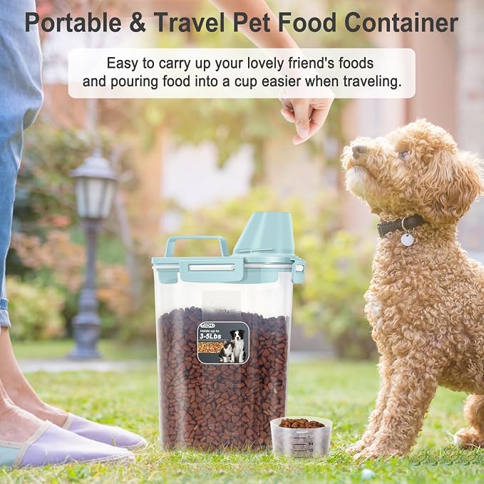 Dog Cat Food Storage Container with Cup (Light Blue, 2.5L (2 pack)) | Pet Food Pourable Container Airtight with Large Spout, BPA-Free Plastic Food Dispenser for Pet Food, Bird Seed, Rice, Flour
