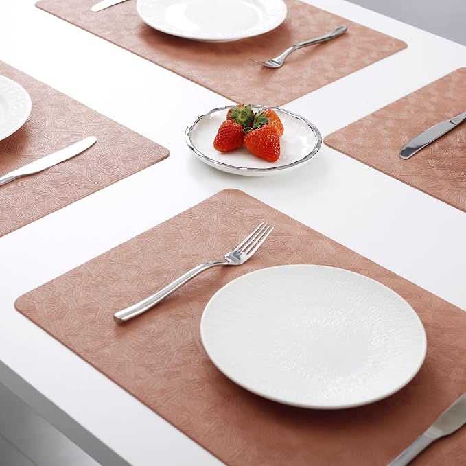 Coral Vinyl Placemats Set of 12 Waterproof Wipeable Table Mats | Heat Resistant Easy Clean Place Mats Faux Leather Table Mats Washable PVC Table Placemats for Dining Table