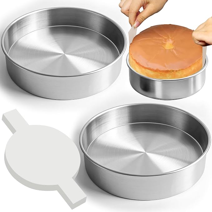 9 Inch Round Cake Pans Set of 2 with 100 Pieces Parchment Paper | Stainless Steel Round Cake Pans For Layered Cakes, No Coating Smash Baking Pan, Mirror Finish Dishwasher Safe Cake Mold