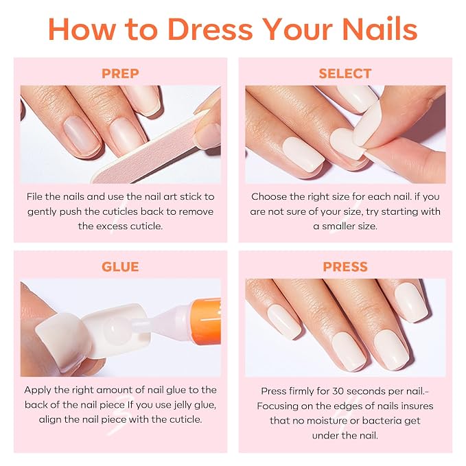 modelones French Tip Press On Nails, Short Oval Fake Nails Nails Press Ons | with Nail Glue, Adhesive Tabs, Nail File, Prep Pad, Manicure Stick, 32Pcs 16 Sizes, Nude, Summer Women Girl Gift