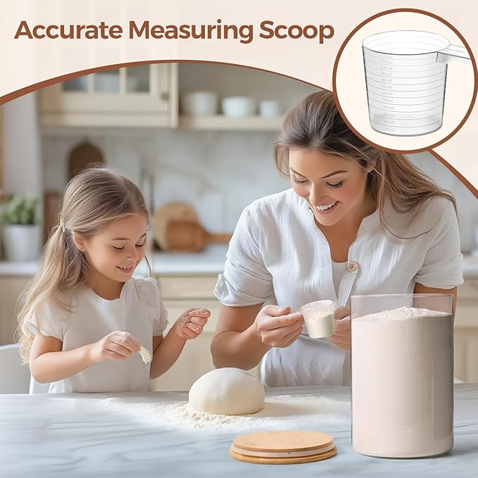 ComSaf Glass Storage Jars with Bamboo Lids 3.9 Qt 2 Pack Large Pantry Round | Flour sugar coffee beans, Pasta cereal dry food, Large capacity, Kitchen storage, Cabinet organization,Clips included