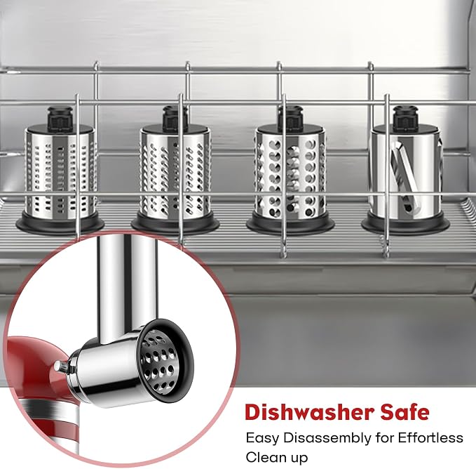 Stainless Steel Slicer Shredder Attachment for Kitchenaid Stand Mixer | Cheese Grater & Vegetable Cutter, Salad Maker for Kitchenaid Mixer, Grinding Powder with 4 Blades by FOCOLLK