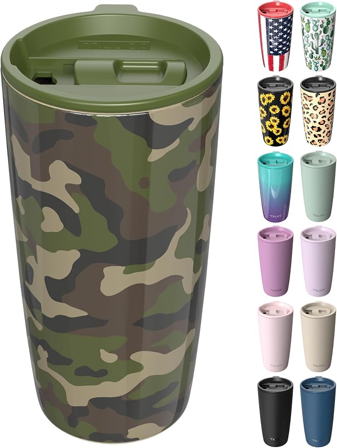 TILUCK 20 oz Insulated Coffee Tumbler with BPA-Free Lid | Travel Coffee Mug, Dishwasher Safe, Cup Holder Friendly, Double-Wall Vacuum Insulation for Hot & Cold Drinks, Camouflage