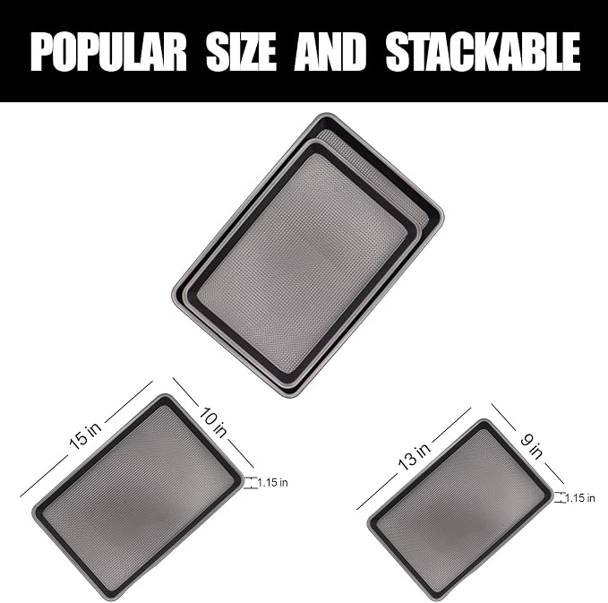 Cookie Sheets for Baking Nonstick, 2 Pack Heavy Duty 0.8mm Dark Gray Sheet Pan Set Quarter(9x13in) & Jelly Roll(10x15in), Diamond Textured Commercial Grade, Small Oven Safe