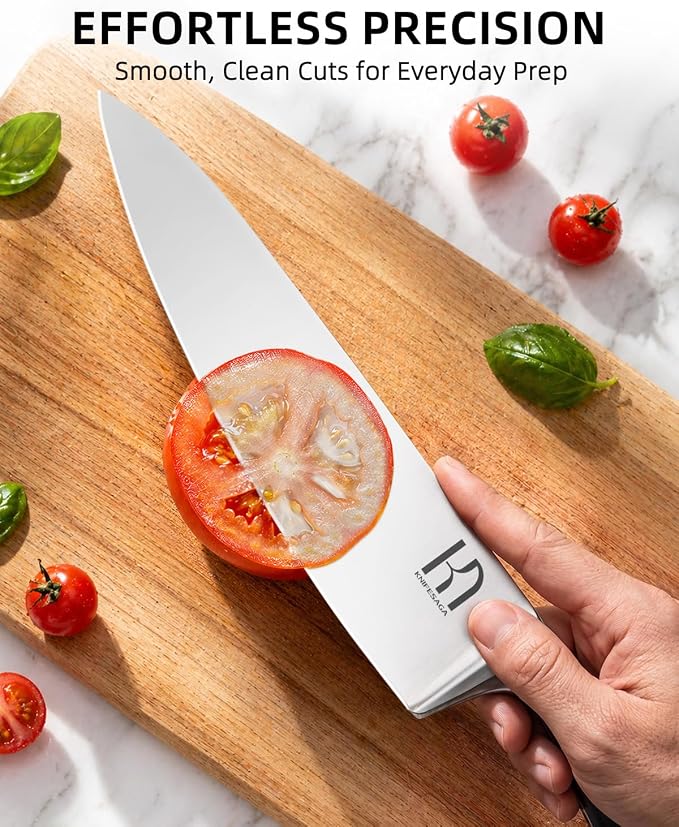KnifeSaga Knife Set 15 Pcs High Carbon Stainless Steel Kitchen Knife Sets with Block & Sharpener, Premium Razor-Sharp Black Knives Block Set for Kitchen, Ergonomic Full-Tang Handle