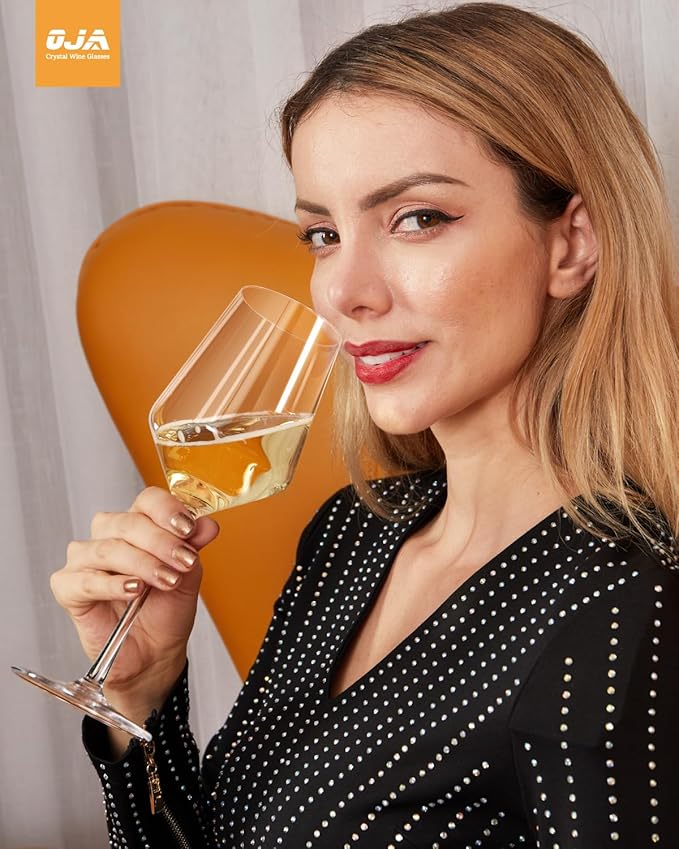 OJA Wine Glasses Set, Crystal Red Hand Blown Wine Glass, Set of 4, 17 oz | Long Stem, Thin Rim, Large, Tall, Premium, Perfect for Red or White, Daily Use, Unique Wedding Anniversary or Birthday Gift