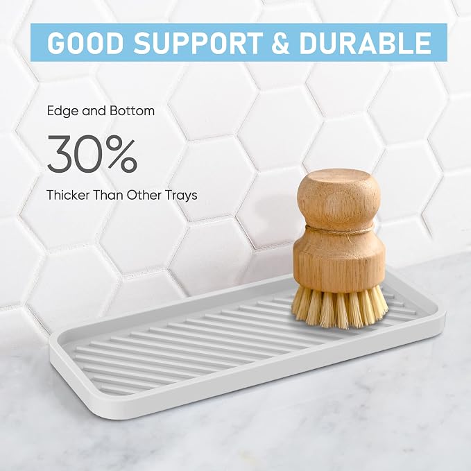 Kitchen Silicone Sink Organizer Tray, Sponge Holder for Sink Caddy（White） | Silicone Soap/Sink/Drip Tray, Kitchen Sink Organizer, Small Mats for Counter, Soap Dish Tray, Dishwashing Accessories