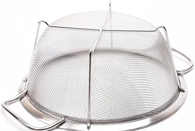 AJIODA Stainless Steel Mesh Colander Strainer Basket, 4 Quart Fine Mesh Net Colander with Heavy Duty Handles & Wide Rim & Resting Feet for Strain, Drain, Rinse, Fry, Steam or Cook Vegetables & Pasta
