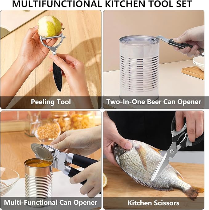 5-Piece Stainless Steel Can Opener Set, Manual Can Openers | Smooth Edge, Easy-To-Use, Ergonomic Grip, Heavy Duty, Bottle Opener, Peelers, Kitchen Scissors, Dishwasher Safe, For Seniors