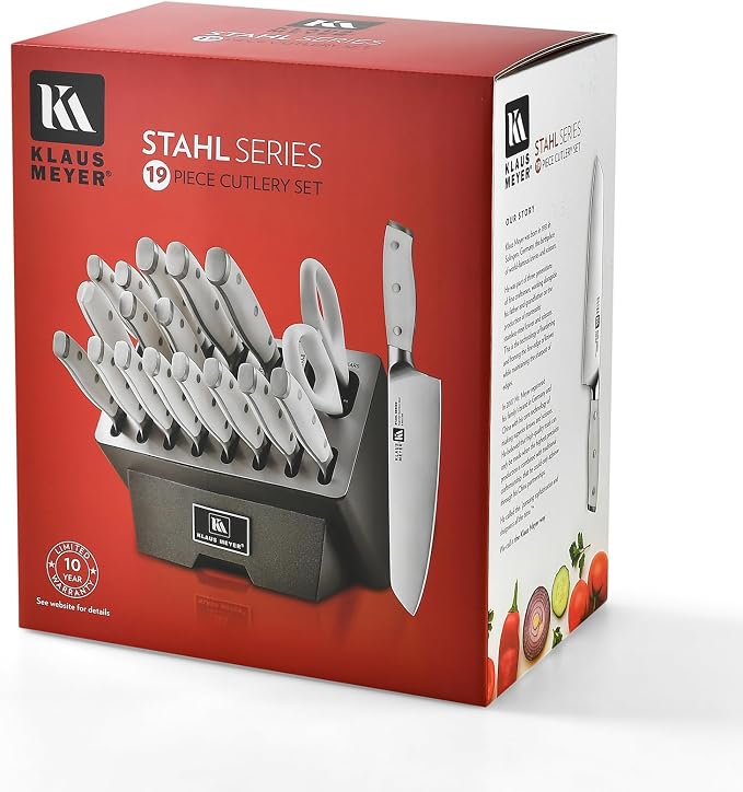 Stahl 19-Piece German Steel Kitchen Knife Block Set (White) | Premium Knife Set, Long-Lasting Sharpness, Versatile Knife Choices, Space-Saving Block, Ideal For Food Prep & Large Gathering