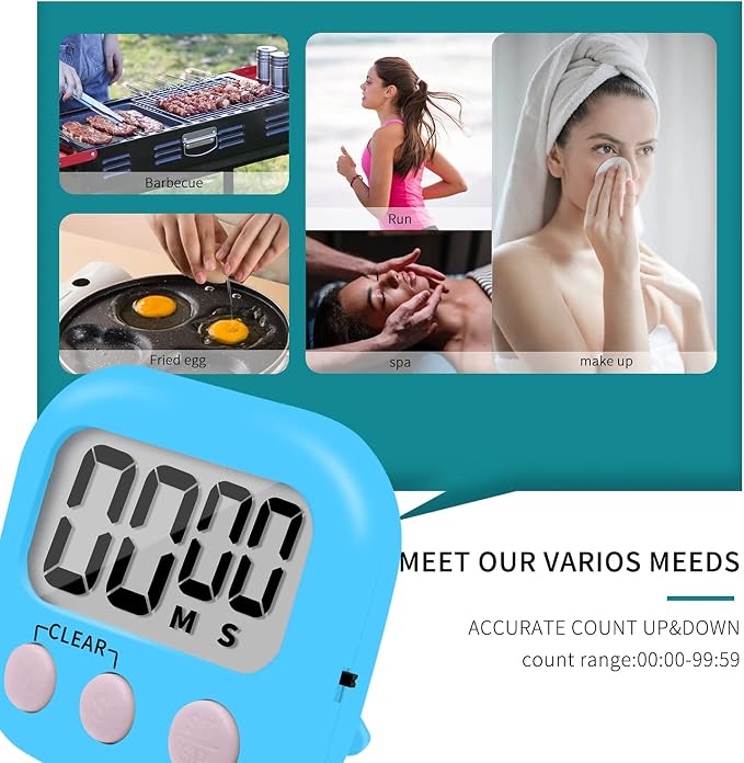 12 Pack Small Digital Kitchen Timer Magnetic Back and ON/Off Switch,Minute Second Count Up Countdown（White,Blue,Orange