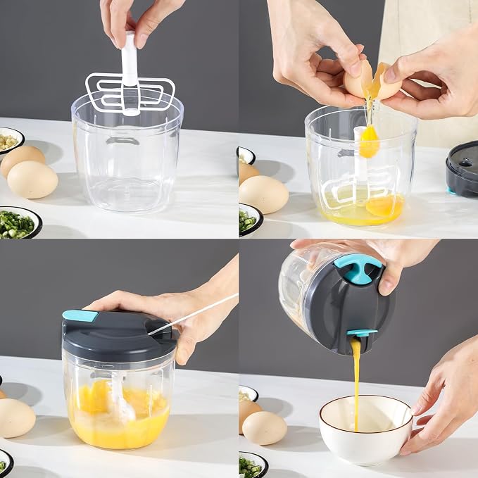 Portable Manual Food Processor Vegetable Chopper (900ml, Blue) | Hand Pull String Vegetable Chopper With Container for Onion, Ginger, Fruits, Nuts