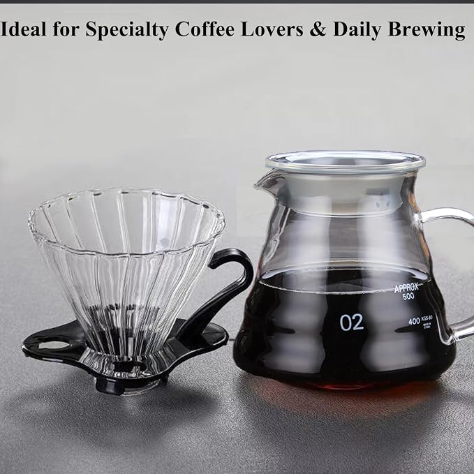 Pour Over Coffee Maker,20 oz Borosilicate Glass Coffee Carafe, Plastic Collar, Coffee Maker Carafe, 600 ml, Clear,for Home Café Restaurant and Camping