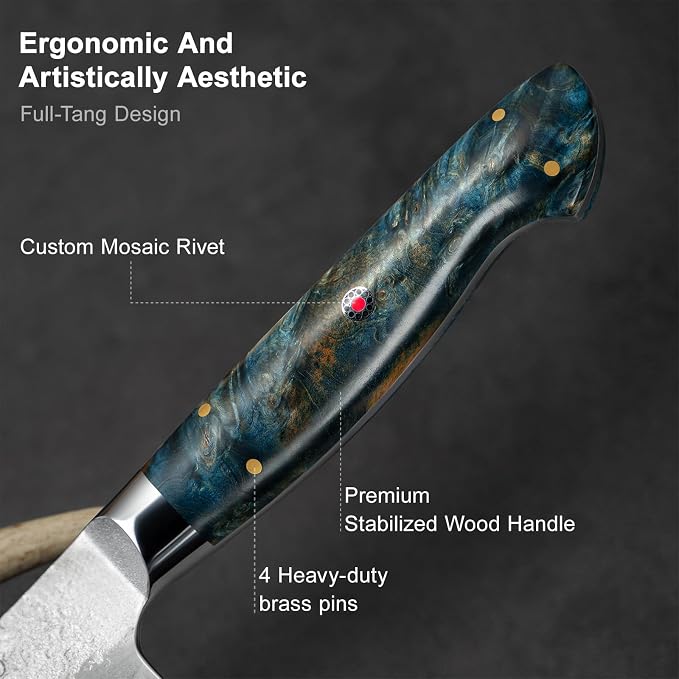 8.27" Japanese Chef Knife, SG2 Powder Steel Gyuto, Hand Forged | HRC 64 Ultra Hard, 3-Layer Steel, Stabilized Wood Handle, Perfect Balance for Professional Chef Knife Use, Gift Box