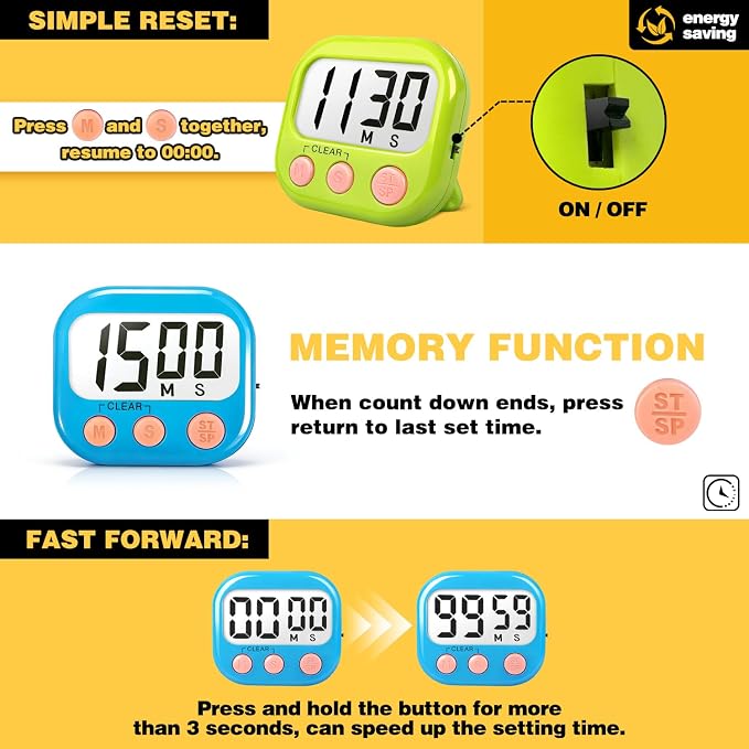 Digital Timer for Kids Classroom Timers for Teacher 2 Pack Blue Green | Large Screen, Strong Magnetic, Loud Alarm